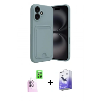 MARSİLYAN™- iPhone 16 Kılıf Vadi Çizgi Prime - Siyah Bilvis 5in1 5D Magic Hayalet Cam Ekran Koruyucu + Raze Metal Kamera Lens - PE