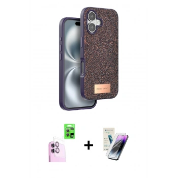 MARSİLYAN™- iPhone 16 Kılıf Vadi Klasik Serisi - Şeffaf Pasifik Cam Ekran Koruyucu + Raze Metal Kamera Lens - PE