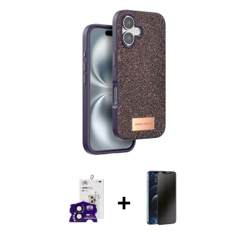 MARSİLYAN™- iPhone 16 Kılıf Vadi Klasik Serisi - Siyah 3D Antistatik Hayalet Cam Ekran Koruyucu + Bilvis Titan Kamera Lens - SH