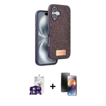 MARSİLYAN™- iPhone 16 Kılıf Vadi Klasik Serisi - Siyah 3D Antistatik Mat Seramik Nano Ekran Koruyucu + Bilvis Titan Kamera Lens - YL