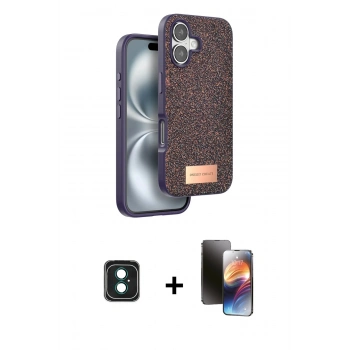 MARSİLYAN™- iPhone 16 Kılıf Vadi Klasik Serisi - Siyah 3D Antistatik Mat Seramik Nano Ekran Koruyucu + PVD Metal Kamera Lens - YL