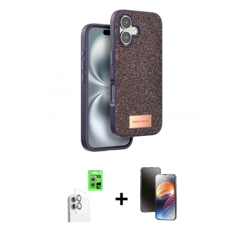 MARSİLYAN™- iPhone 16 Kılıf Vadi Klasik Serisi - Siyah 3D Antistatik Mat Seramik Nano Ekran Koruyucu + Raze Metal Kamera Lens - BZ