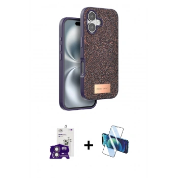 MARSİLYAN™- iPhone 16 Kılıf Vadi Klasik Serisi - Siyah 3D Antistatik Seramik Nano Ekran Koruyucu + Bilvis Titan Kamera Lens - PE