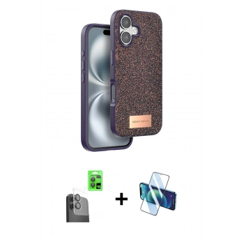 MARSİLYAN™- iPhone 16 Kılıf Vadi Klasik Serisi - Siyah 3D Antistatik Seramik Nano Ekran Koruyucu + Raze Metal Kamera Lens - SH