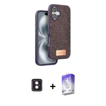MARSİLYAN™- iPhone 16 Kılıf Vadi Klasik Serisi - Siyah Bilvis 5in1 3D Magic Cam Ekran Koruyucu + PVD Metal Kamera Lens - PE