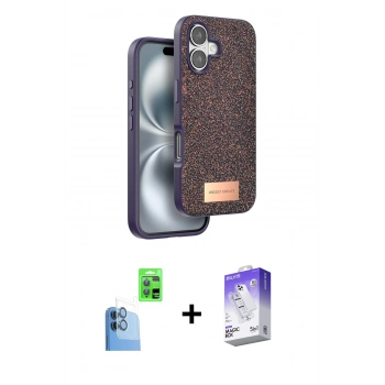 MARSİLYAN™- iPhone 16 Kılıf Vadi Klasik Serisi - Siyah Bilvis 5in1 3D Magic Cam Ekran Koruyucu + Raze Metal Kamera Lens - LT
