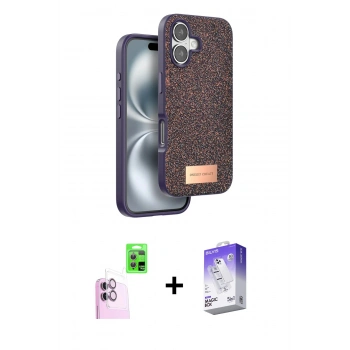 MARSİLYAN™- iPhone 16 Kılıf Vadi Klasik Serisi - Siyah Bilvis 5in1 3D Magic Cam Ekran Koruyucu + Raze Metal Kamera Lens - PE