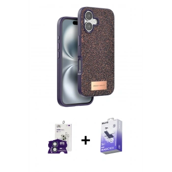 MARSİLYAN™- iPhone 16 Kılıf Vadi Klasik Serisi - Siyah Bilvis 5in1 5D Magic Hayalet Cam Ekran Koruyucu + Bilvis Titan Kamera Lens - YL