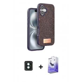 MARSİLYAN™- iPhone 16 Kılıf Vadi Klasik Serisi - Siyah Bilvis 5in1 5D Magic Hayalet Cam Ekran Koruyucu + PVD Metal Kamera Lens - YL