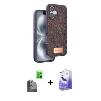 MARSİLYAN™- iPhone 16 Kılıf Vadi Klasik Serisi - Siyah Bilvis 5in1 5D Magic Hayalet Cam Ekran Koruyucu + Raze Metal Kamera Lens - SH