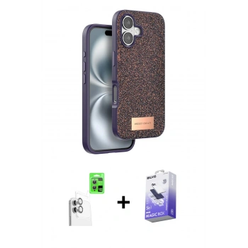 MARSİLYAN™- iPhone 16 Kılıf Vadi Klasik Serisi - Siyah Bilvis 5in1 5D Magic Hayalet Cam Ekran Koruyucu + Raze Metal Kamera Lens - BZ