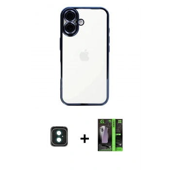 MARSİLYAN™- iPhone 16 Kılıf Vadi Minimal - Şeffaf 360 Full Body Arka Koruyucu + PVD Metal Kamera Lens - YL