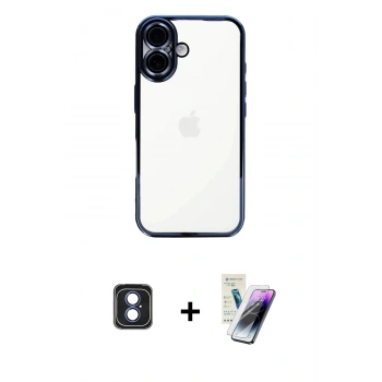 MARSİLYAN™- iPhone 16 Kılıf Vadi Minimal - Şeffaf Pasifik Cam Ekran Koruyucu + PVD Metal Kamera Lens - MI