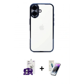 MARSİLYAN™- iPhone 16 Kılıf Vadi Minimal - Şeffaf Pasifik Cam Ekran Koruyucu + Bilvis Titan Kamera Lens - PE