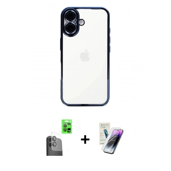 MARSİLYAN™- iPhone 16 Kılıf Vadi Minimal - Şeffaf Pasifik Cam Ekran Koruyucu + Raze Metal Kamera Lens - SH