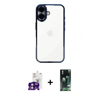 MARSİLYAN™- iPhone 16 Kılıf Vadi Minimal - Siyah 360 Mat Full Body Arka Koruyucu + Bilvis Titan Kamera Lens - PE