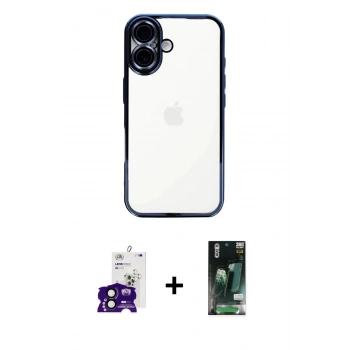MARSİLYAN™- iPhone 16 Kılıf Vadi Minimal - Siyah 360 Mat Full Body Arka Koruyucu + Bilvis Titan Kamera Lens - SH