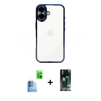 MARSİLYAN™- iPhone 16 Kılıf Vadi Minimal - Siyah 360 Mat Full Body Arka Koruyucu + Raze Metal Kamera Lens - LT