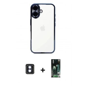 MARSİLYAN™- iPhone 16 Kılıf Vadi Minimal - Siyah 360 Mat Full Body Arka Koruyucu + PVD Metal Kamera Lens - MI