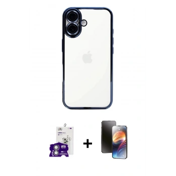 MARSİLYAN™- iPhone 16 Kılıf Vadi Minimal - Siyah 3D Antistatik Mat Seramik Nano Ekran Koruyucu + Bilvis Titan Kamera Lens - GS