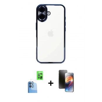 MARSİLYAN™- iPhone 16 Kılıf Vadi Minimal - Siyah 3D Antistatik Mat Seramik Nano Ekran Koruyucu + Raze Metal Kamera Lens - LT