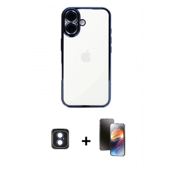 MARSİLYAN™- iPhone 16 Kılıf Vadi Minimal - Siyah 3D Antistatik Mat Seramik Nano Ekran Koruyucu + PVD Metal Kamera Lens - MI