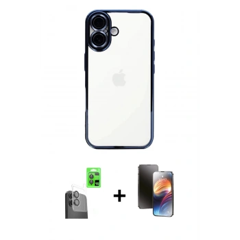 MARSİLYAN™- iPhone 16 Kılıf Vadi Minimal - Siyah 3D Antistatik Mat Seramik Nano Ekran Koruyucu + Raze Metal Kamera Lens - SH