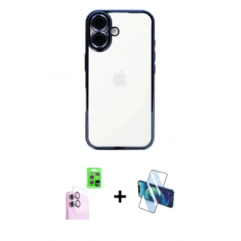 MARSİLYAN™- iPhone 16 Kılıf Vadi Minimal - Siyah 3D Antistatik Seramik Nano Ekran Koruyucu + Raze Metal Kamera Lens - PE
