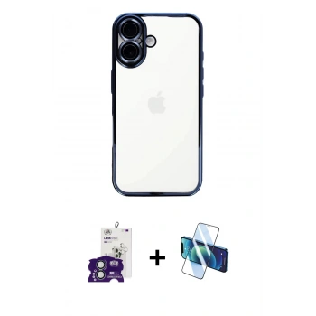 MARSİLYAN™- iPhone 16 Kılıf Vadi Minimal - Siyah 3D Antistatik Seramik Nano Ekran Koruyucu + Bilvis Titan Kamera Lens - YL