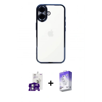 MARSİLYAN™- iPhone 16 Kılıf Vadi Minimal - Siyah Bilvis 5in1 3D Magic Cam Ekran Koruyucu + Bilvis Titan Kamera Lens - GS