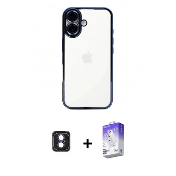 MARSİLYAN™- iPhone 16 Kılıf Vadi Minimal - Siyah Bilvis 5in1 3D Magic Cam Ekran Koruyucu + PVD Metal Kamera Lens - MI