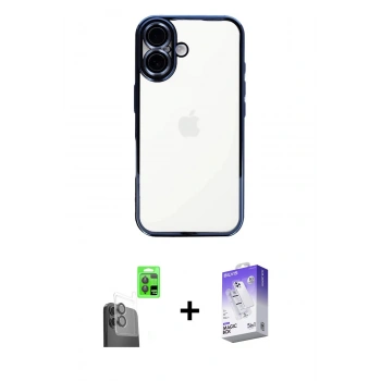 MARSİLYAN™- iPhone 16 Kılıf Vadi Minimal - Siyah Bilvis 5in1 3D Magic Cam Ekran Koruyucu + Raze Metal Kamera Lens - SH