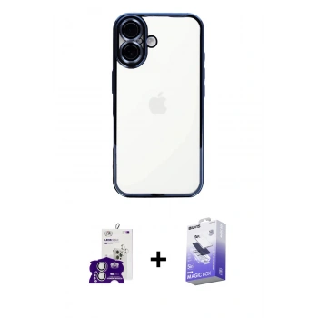 MARSİLYAN™- iPhone 16 Kılıf Vadi Minimal - Siyah Bilvis 5in1 5D Magic Hayalet Cam Ekran Koruyucu + Bilvis Titan Kamera Lens - GS