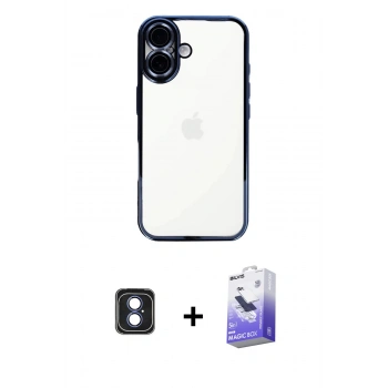 MARSİLYAN™- iPhone 16 Kılıf Vadi Minimal - Siyah Bilvis 5in1 5D Magic Hayalet Cam Ekran Koruyucu + PVD Metal Kamera Lens - MI