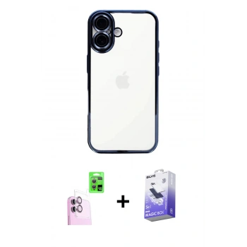 MARSİLYAN™- iPhone 16 Kılıf Vadi Minimal - Siyah Bilvis 5in1 5D Magic Hayalet Cam Ekran Koruyucu + Raze Metal Kamera Lens - PE