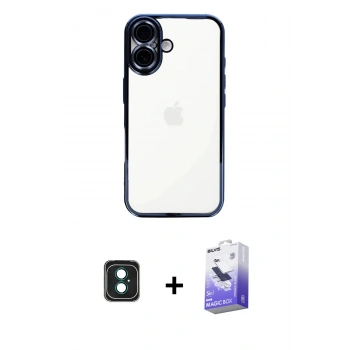 MARSİLYAN™- iPhone 16 Kılıf Vadi Minimal - Siyah Bilvis 5in1 5D Magic Hayalet Cam Ekran Koruyucu + PVD Metal Kamera Lens - YL