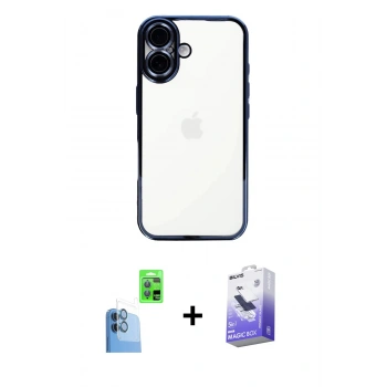 MARSİLYAN™- iPhone 16 Kılıf Vadi Minimal - Siyah Bilvis 5in1 5D Magic Hayalet Cam Ekran Koruyucu + Raze Metal Kamera Lens - LT