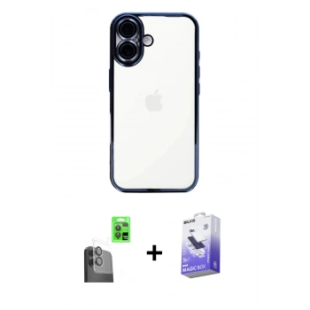 MARSİLYAN™- iPhone 16 Kılıf Vadi Minimal - Siyah Bilvis 5in1 5D Magic Hayalet Cam Ekran Koruyucu + Raze Metal Kamera Lens - SH