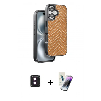 MARSİLYAN™- iPhone 16 Kılıf Vadi Özel Seri - Şeffaf Pasifik Cam Ekran Koruyucu + PVD Metal Kamera Lens - PE