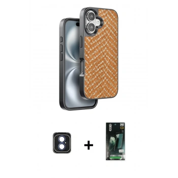 MARSİLYAN™- iPhone 16 Kılıf Vadi Özel Seri - Siyah 360 Mat Full Body Arka Koruyucu + PVD Metal Kamera Lens - MI