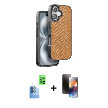 MARSİLYAN™- iPhone 16 Kılıf Vadi Özel Seri - Siyah 3D Antistatik Mat Seramik Nano Ekran Koruyucu + Raze Metal Kamera Lens - LT