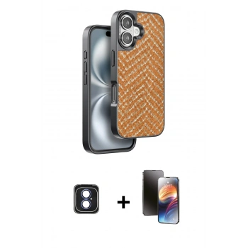 MARSİLYAN™- iPhone 16 Kılıf Vadi Özel Seri - Siyah 3D Antistatik Mat Seramik Nano Ekran Koruyucu + PVD Metal Kamera Lens - MI