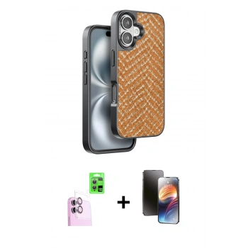 MARSİLYAN™- iPhone 16 Kılıf Vadi Özel Seri - Siyah 3D Antistatik Mat Seramik Nano Ekran Koruyucu + Raze Metal Kamera Lens - PE