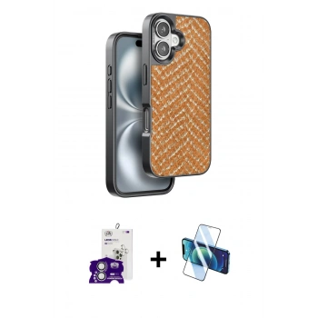 MARSİLYAN™- iPhone 16 Kılıf Vadi Özel Seri - Siyah 3D Antistatik Seramik Nano Ekran Koruyucu + Bilvis Titan Kamera Lens - GS