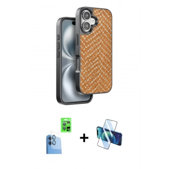MARSİLYAN™- iPhone 16 Kılıf Vadi Özel Seri - Siyah 3D Antistatik Seramik Nano Ekran Koruyucu + Raze Metal Kamera Lens - LT