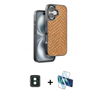 MARSİLYAN™- iPhone 16 Kılıf Vadi Özel Seri - Siyah 3D Antistatik Seramik Nano Ekran Koruyucu + PVD Metal Kamera Lens - YL