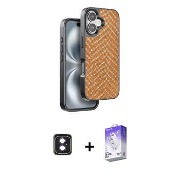 MARSİLYAN™- iPhone 16 Kılıf Vadi Özel Seri - Siyah Bilvis 5in1 3D Magic Cam Ekran Koruyucu + PVD Metal Kamera Lens - PE