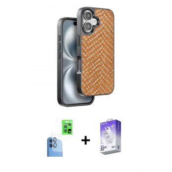 MARSİLYAN™- iPhone 16 Kılıf Vadi Özel Seri - Siyah Bilvis 5in1 3D Magic Cam Ekran Koruyucu + Raze Metal Kamera Lens - LT