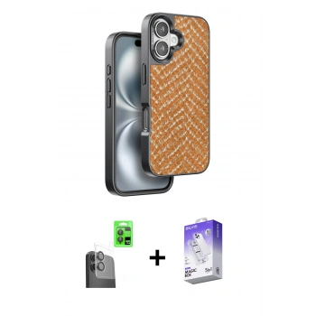 MARSİLYAN™- iPhone 16 Kılıf Vadi Özel Seri - Siyah Bilvis 5in1 3D Magic Cam Ekran Koruyucu + Raze Metal Kamera Lens - SH