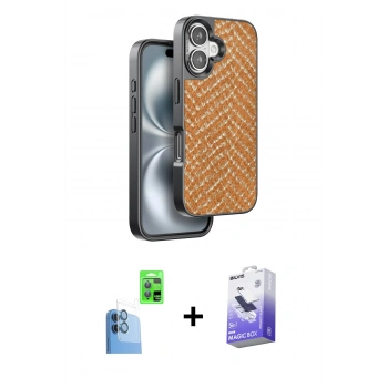 MARSİLYAN™- iPhone 16 Kılıf Vadi Özel Seri - Siyah Bilvis 5in1 5D Magic Hayalet Cam Ekran Koruyucu + Raze Metal Kamera Lens - LT
